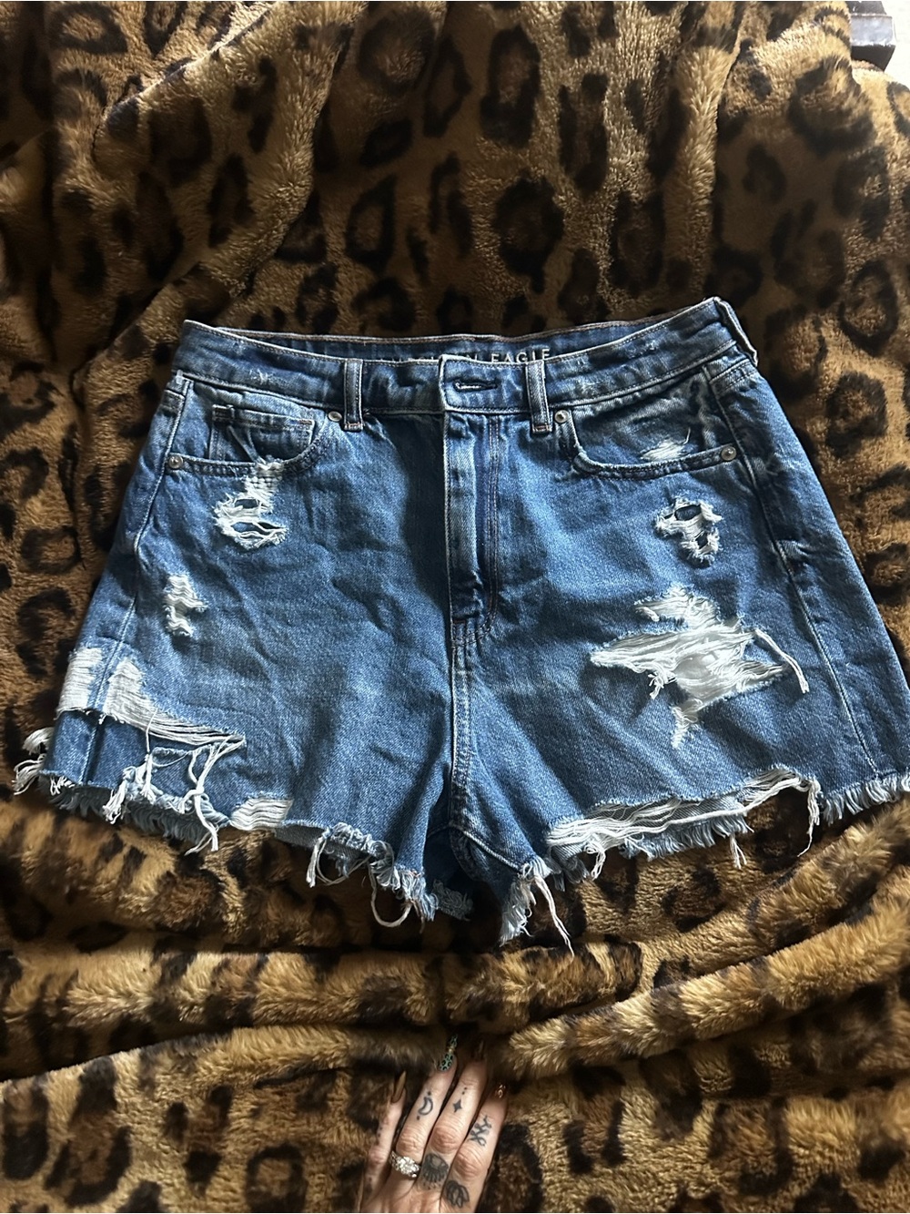 American Eagle Mom Shorts Distressed Blue Denim Cutoff Shorts
